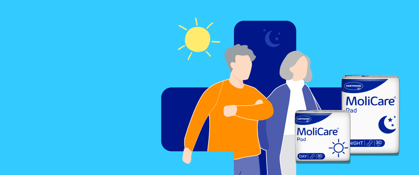 Illustration: MoliCare® Day & Night incontinence pads for day and night.
